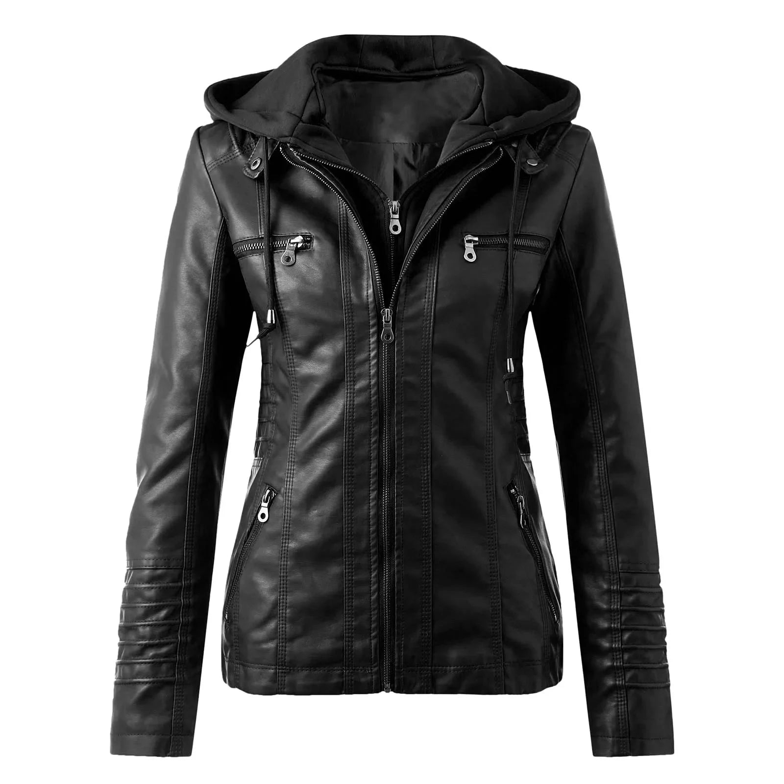 Veste Moto Femme PU Cuir À Capuche Fermeture Éclair - LSDLBoutique