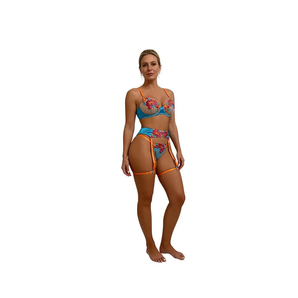 3-Piece Embroidered Floral Lace Lingerie Set – Vahinée
