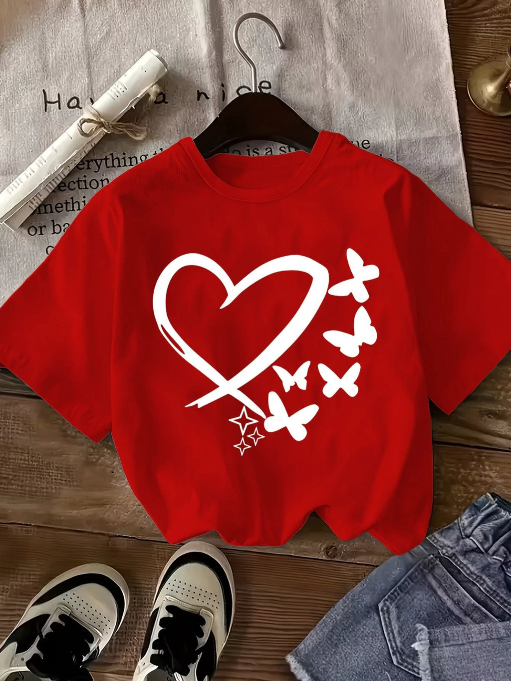 Set mit 3 Mädchen-T-Shirts mit Herz-Leopardenmuster in Schwarz, Rosa und Weiß