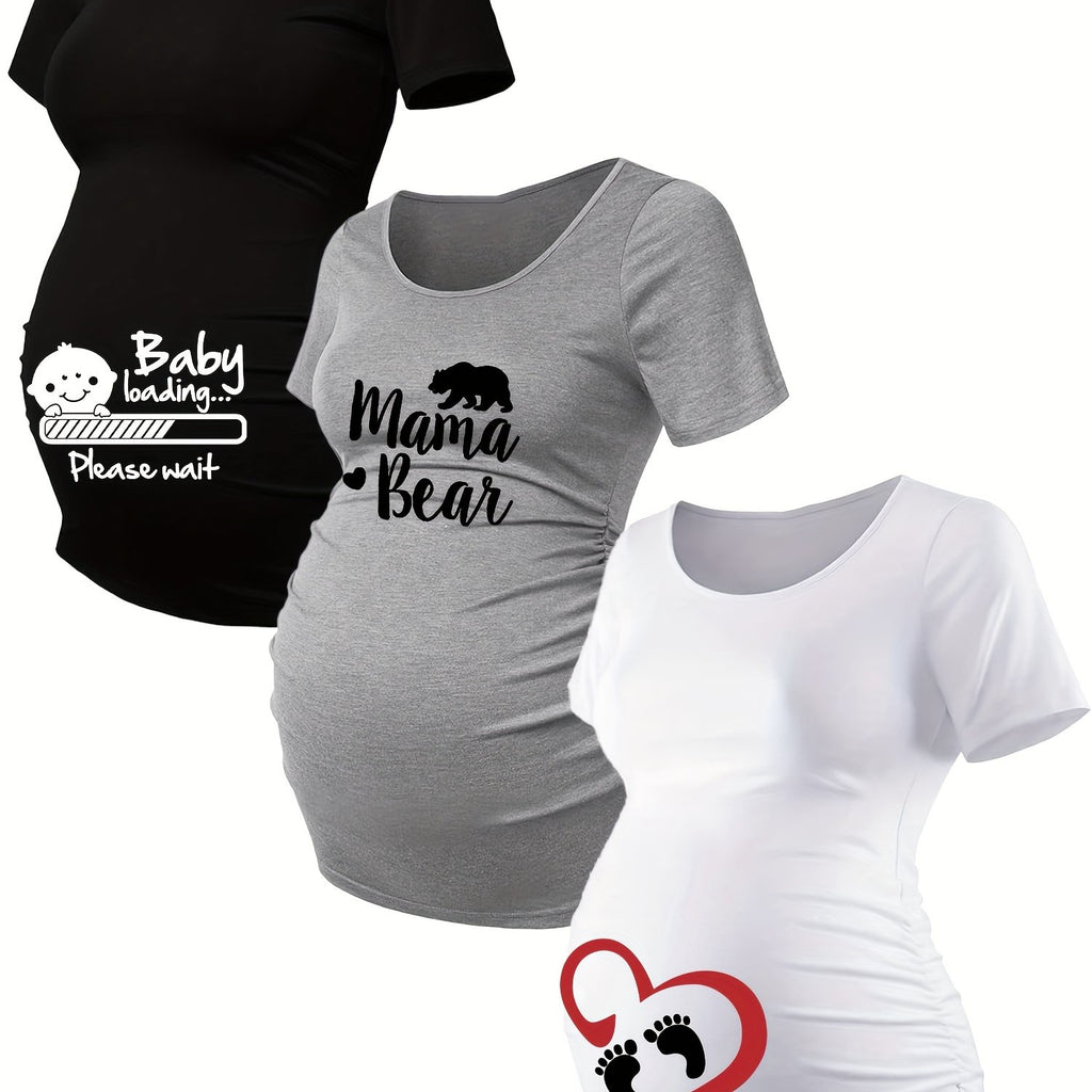 Lot De 3 T Shirts Grossesse Femme Motif Empreintes Stretch Col Rond Confort Et Liberté De Mouvement by LSDLBoutique.ch