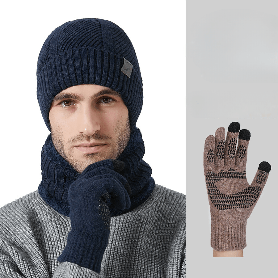 Ensemble Hiver Homme 3 Pièces Bonnet Écharpe Gants Tactiles Mélange Laine Acrylique Confortable Compatible Écran Tactile by LSDLBoutique.ch