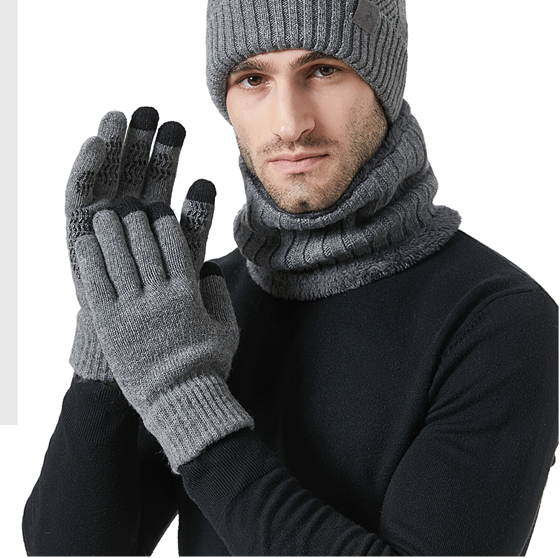 Ensemble Hiver Homme 3 Pièces Bonnet Écharpe Gants Tactiles Mélange Laine Acrylique Confortable Compatible Écran Tactile by LSDLBoutique.ch