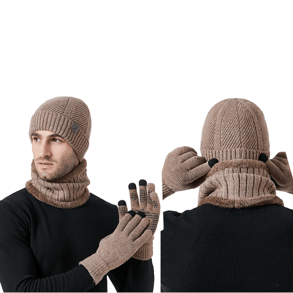 Ensemble Hiver Homme 3 Pièces Bonnet Écharpe Gants Tactiles Mélange Laine Acrylique Confortable Compatible Écran Tactile by LSDLBoutique.ch