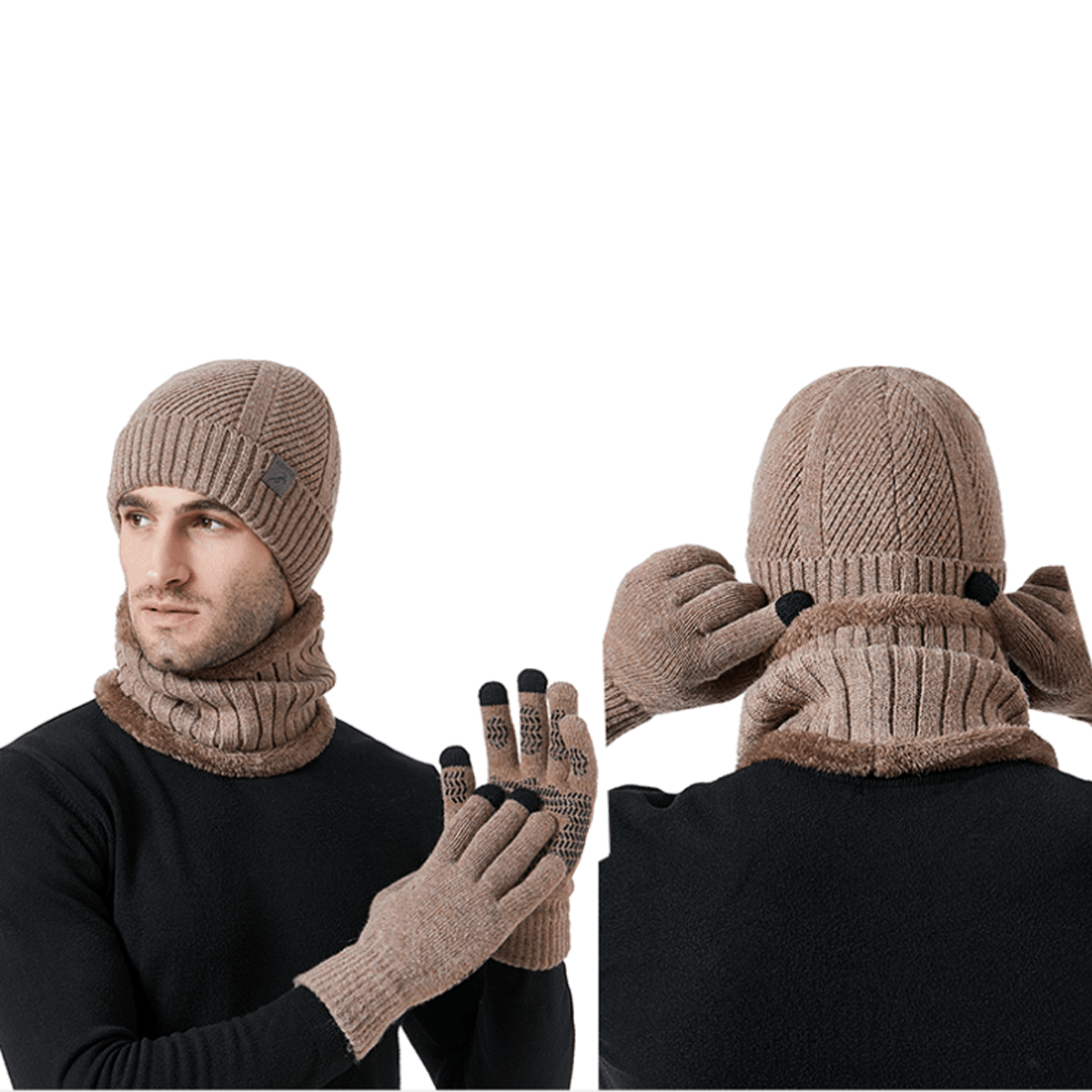 Ensemble Hiver Homme 3 Pièces Bonnet Écharpe Gants Tactiles Mélange Laine Acrylique Confortable Compatible Écran Tactile by LSDLBoutique.ch