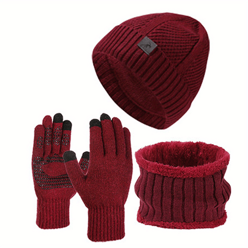 Ensemble Hiver Homme 3 Pièces Bonnet Écharpe Gants Tactiles Mélange Laine Acrylique Confortable Compatible Écran Tactile by LSDLBoutique.ch
