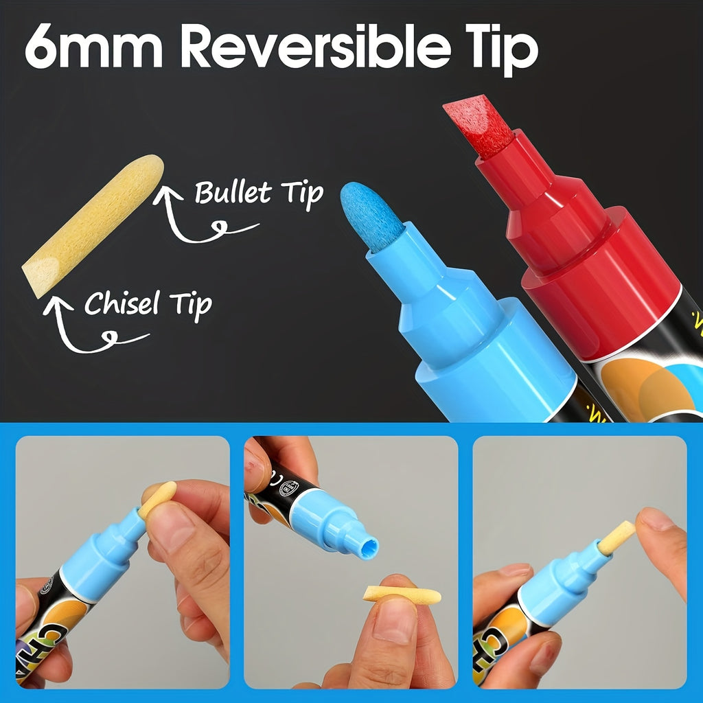 36 Marqueurs Craie Effaçables à l’Eau – Pointes Réversibles Biseautée/Ronde – Pour Tableau, Vitre, Miroir – Encre Lavable by LSDLBoutique.ch