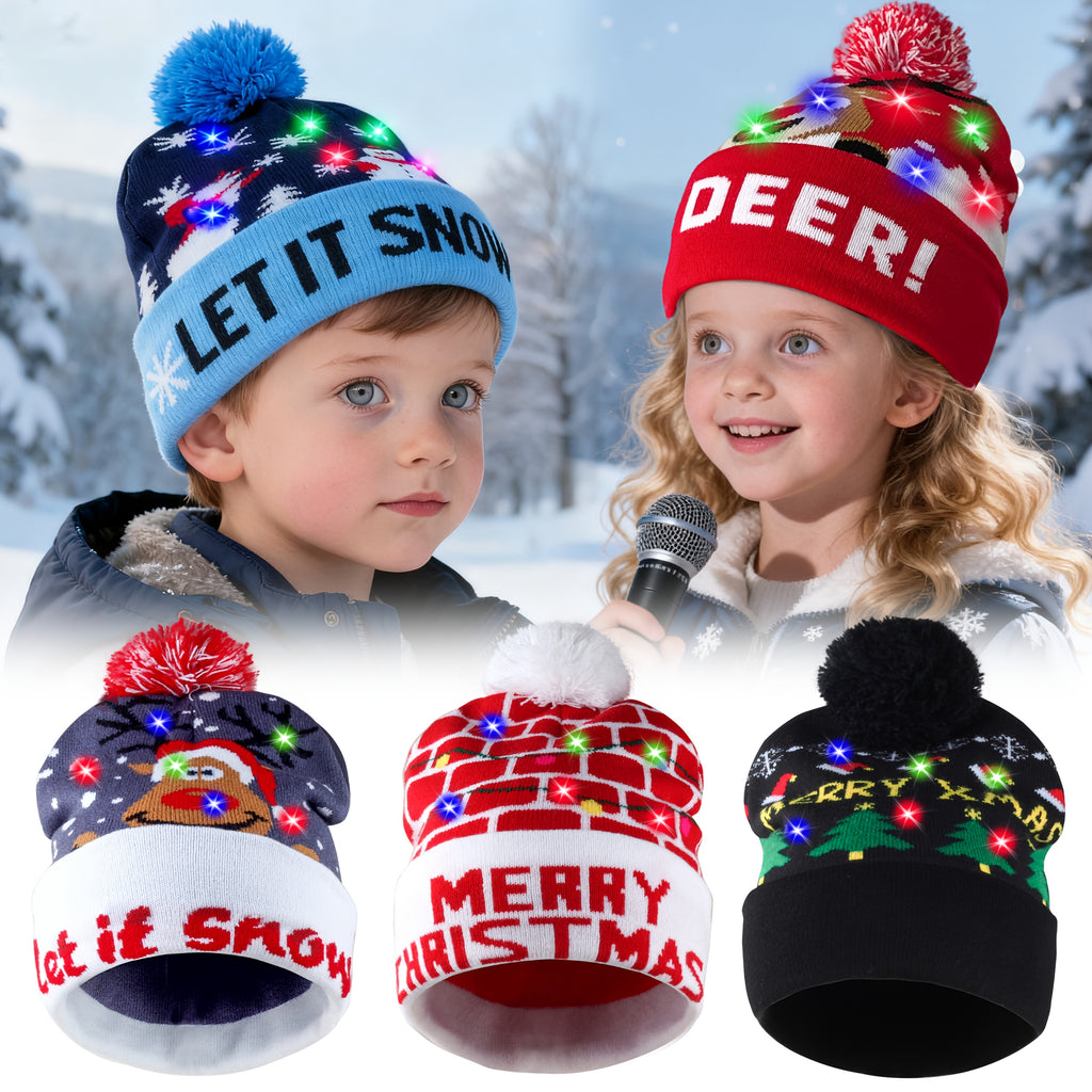 Bonnet Tricoté LED De Noël Pour Adultes Et Enfants Accessoire Festif Lumineux Chaud 100 Pour Cent Acrylique Doux by LSDLBoutique.ch