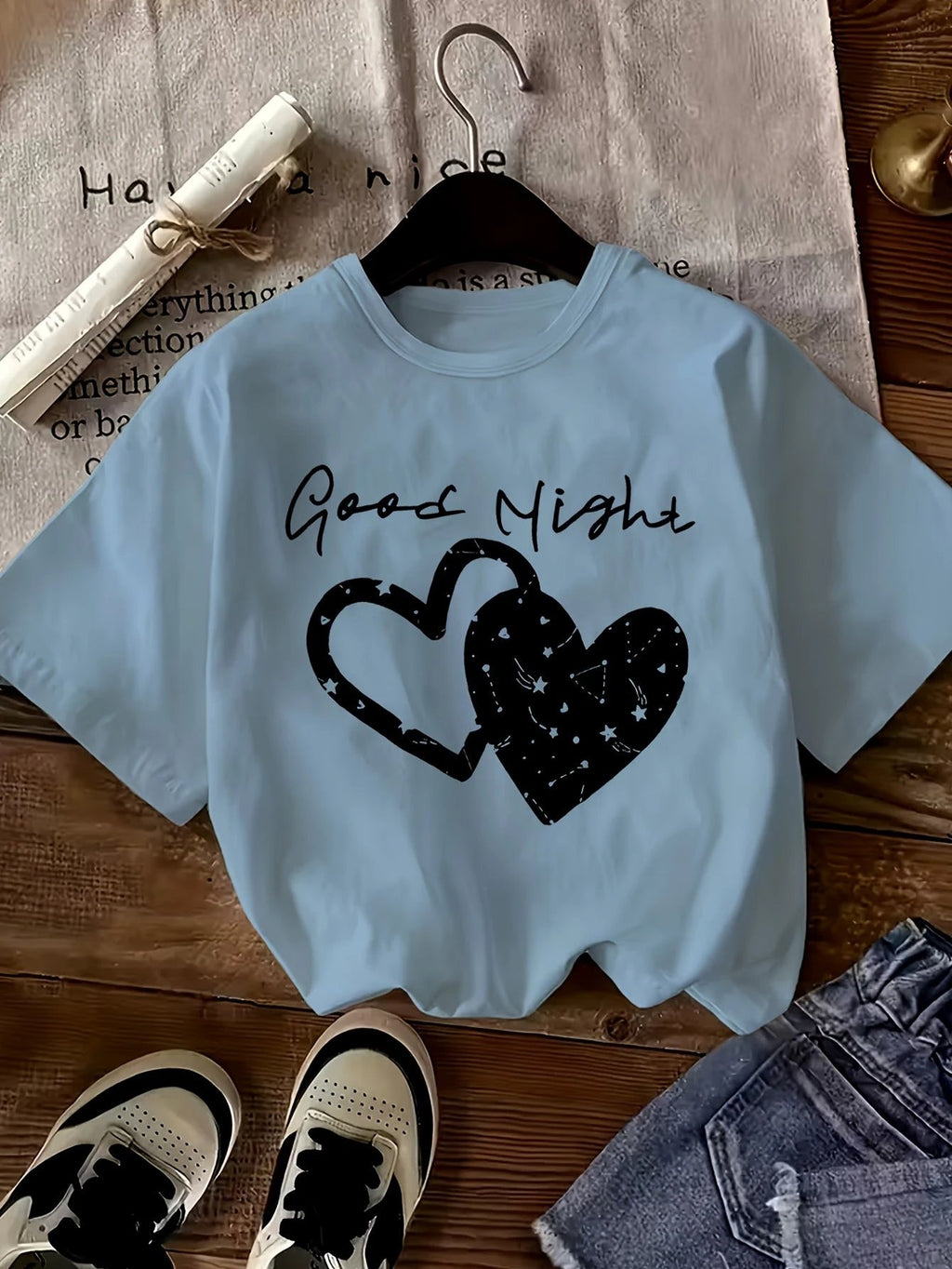 Set mit 3 Mädchen-T-Shirts mit Herz-Leopardenmuster in Schwarz, Rosa und Weiß