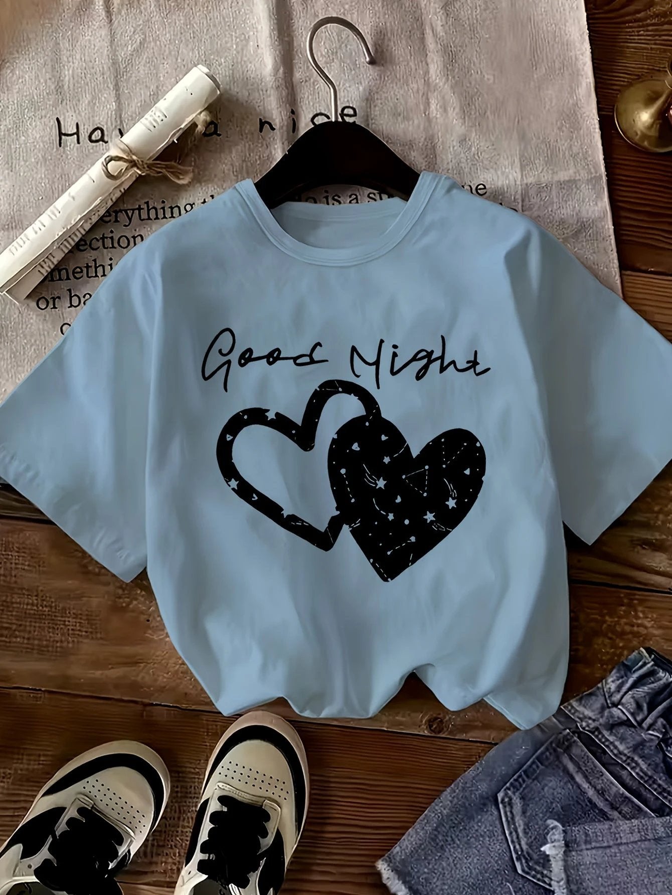 Set mit 3 Mädchen-T-Shirts mit Herz-Leopardenmuster in Schwarz, Rosa und Weiß