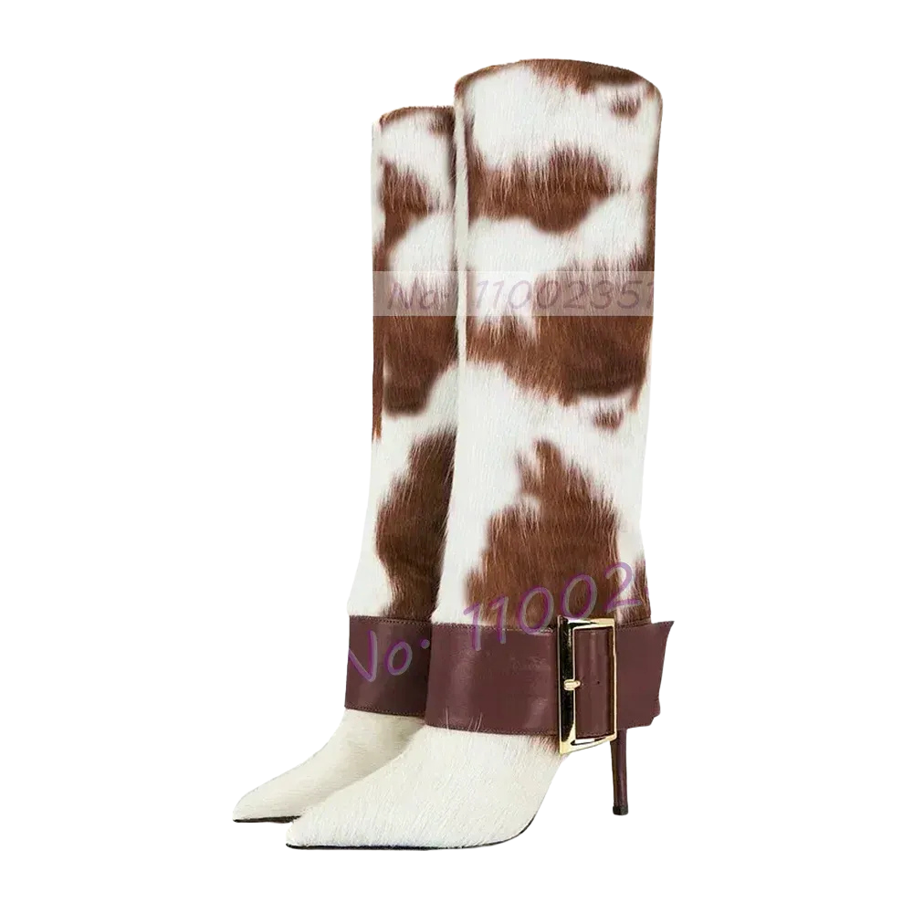 Bottes Hautes Crin De Cheval Marron Et Blanc Boucle Métal