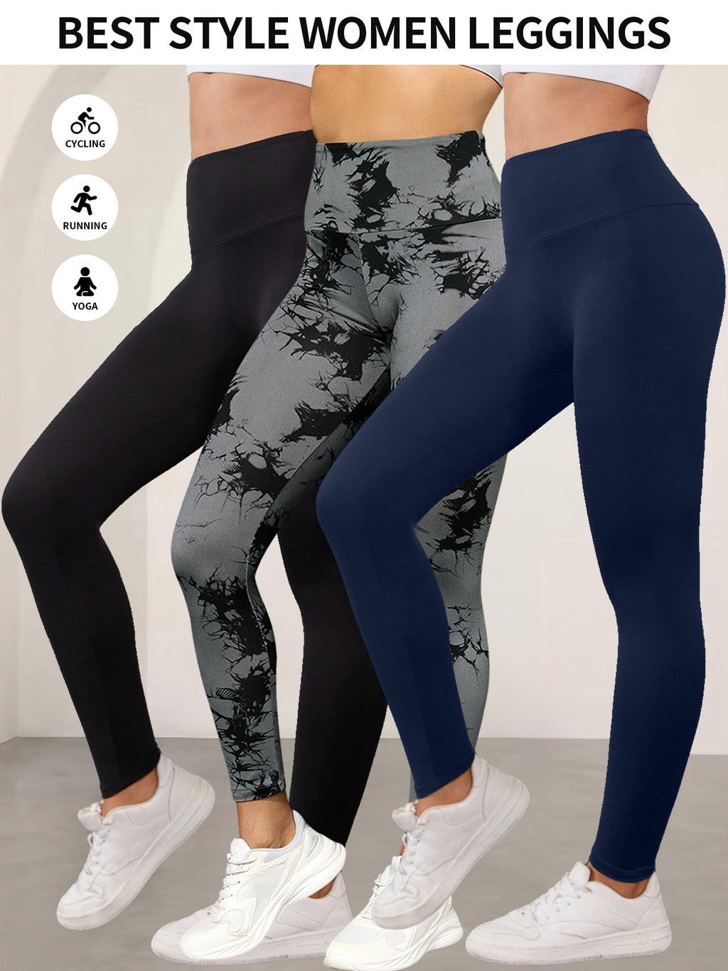 Lot De 3 Leggings Femme Taille Haute Opaques Avec Stretch Contrôle Du Ventre Et Ceinture Antidérapante by LSDLBoutique.ch