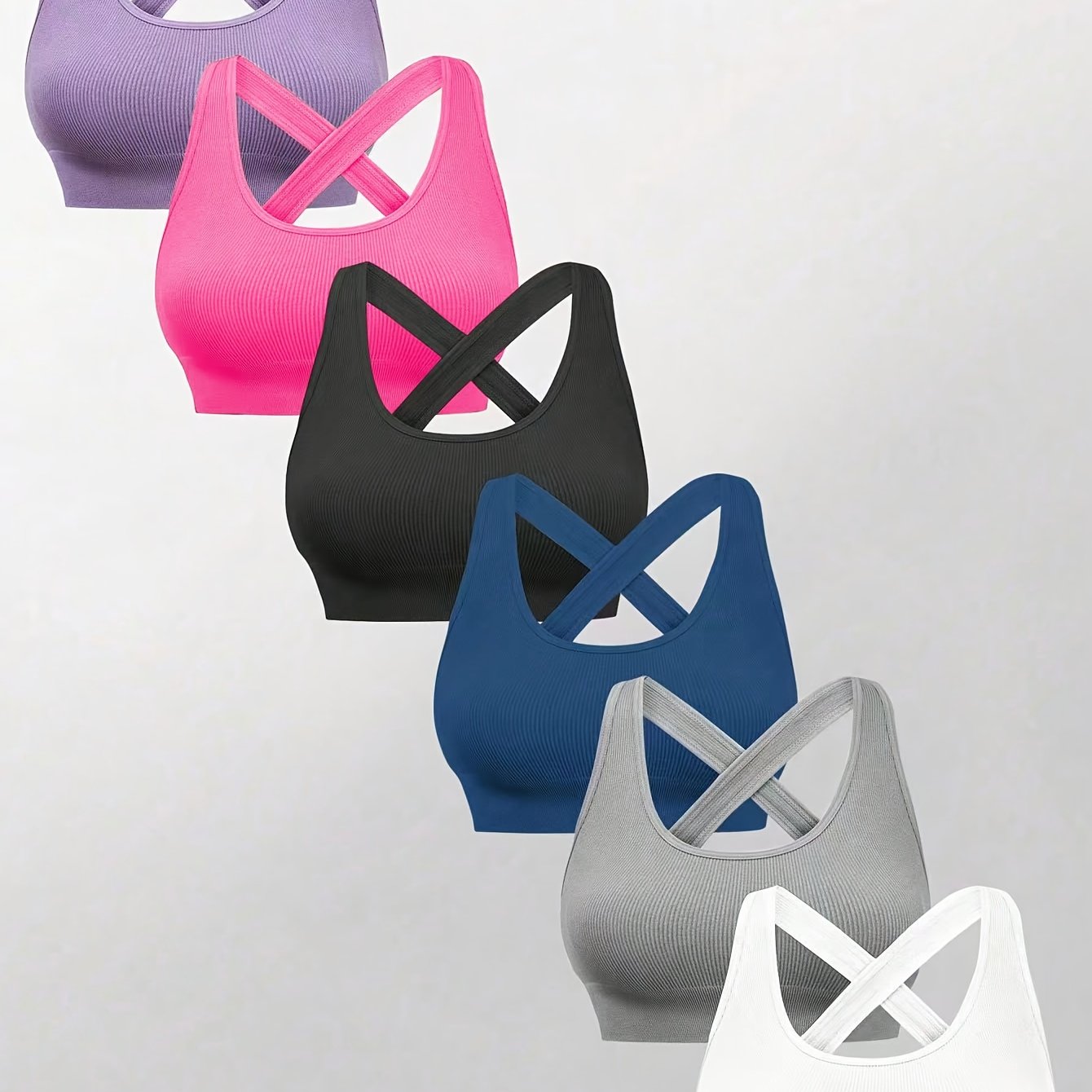 Lot De 6 Brassières De Sport Femme Dos Croisé Bretelles Réglables Maintien Confort Pour Yoga Pilates Course Détente by LSDLBoutique.ch