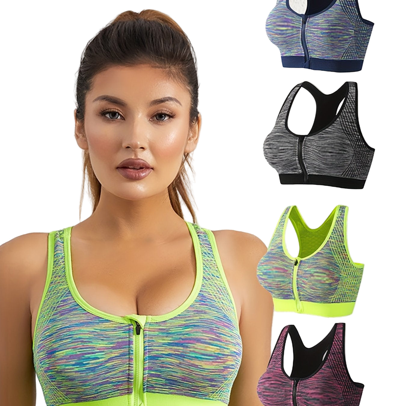 Lot de 4 Brassières de Sport Zippées Pour Femme Bretelles Larges Maintien Fort Coussinets Amovibles by LSDLBoutique.ch