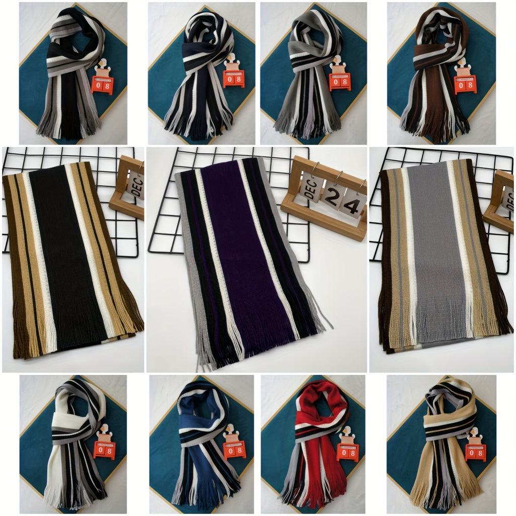 Écharpe Homme À Rayures Tricot Chaud Avec Franges En Acrylique Doux Pour Hiver Confortable Et Légère by LSDLBoutique.ch