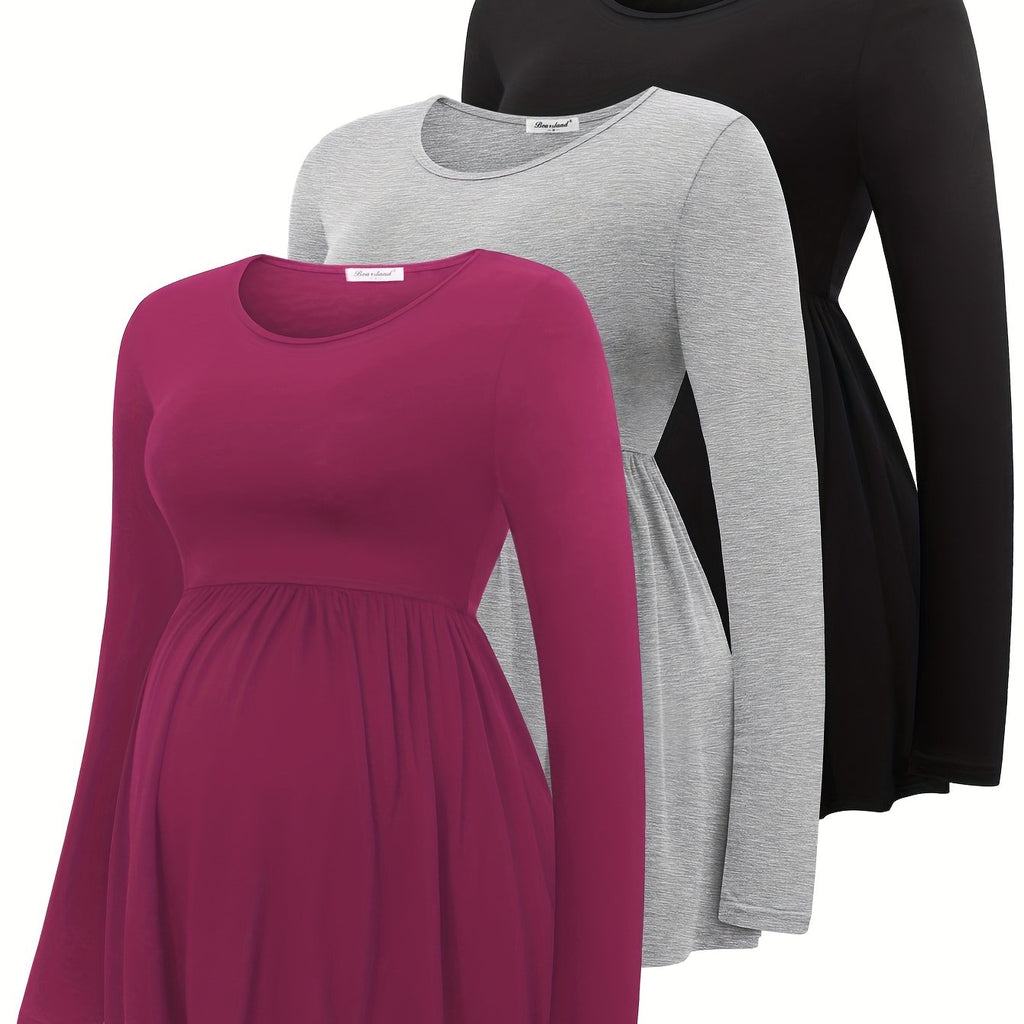 Lot de 3 T Shirts Grossesse Manches Longues Col Rond Tricot Fluide Bearsland Confort et Style by LSDLBoutique.ch