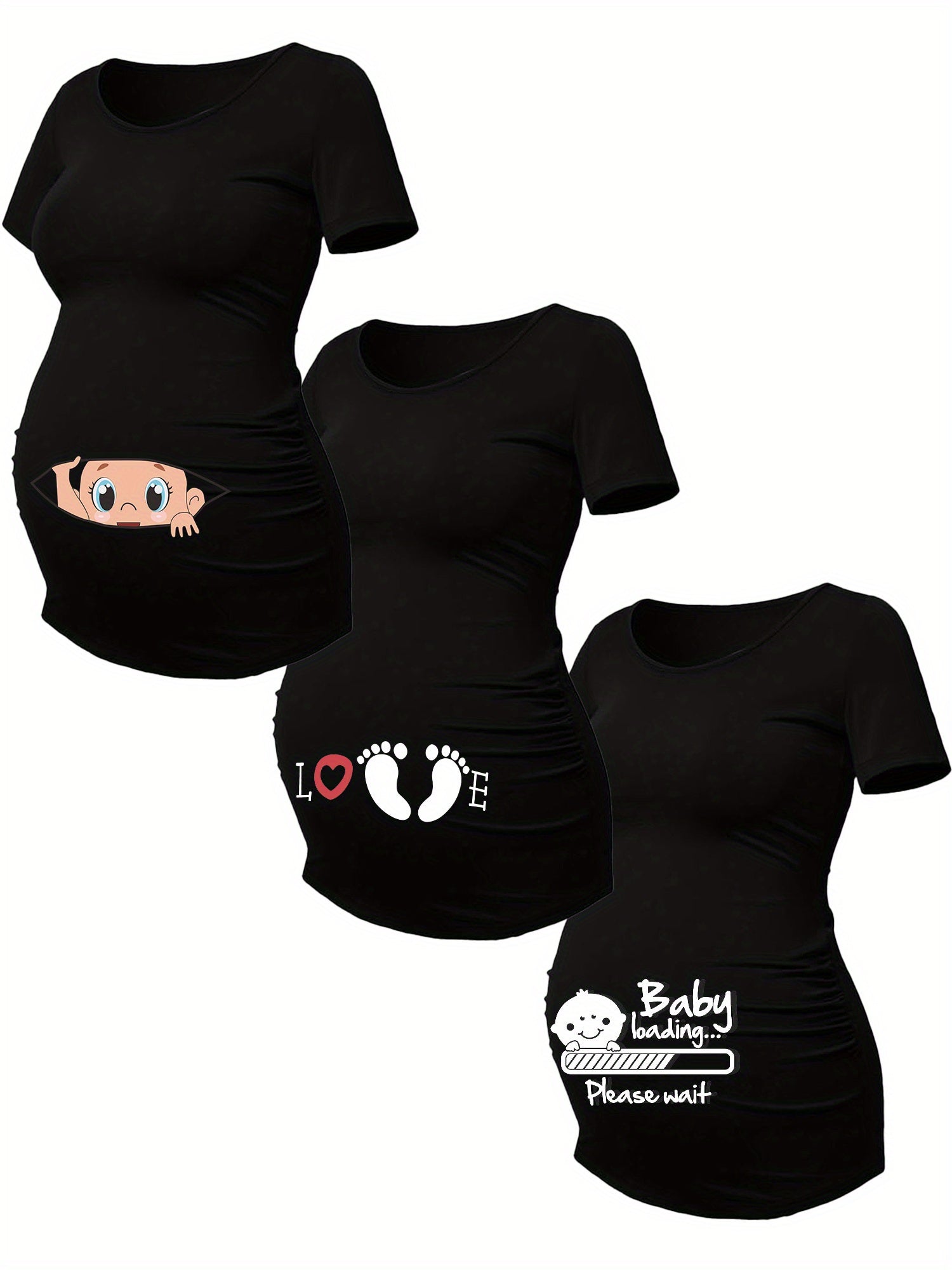 Lot De 3 T Shirts Grossesse Femme Motif Empreintes Stretch Col Rond Confort Et Liberté De Mouvement by LSDLBoutique.ch