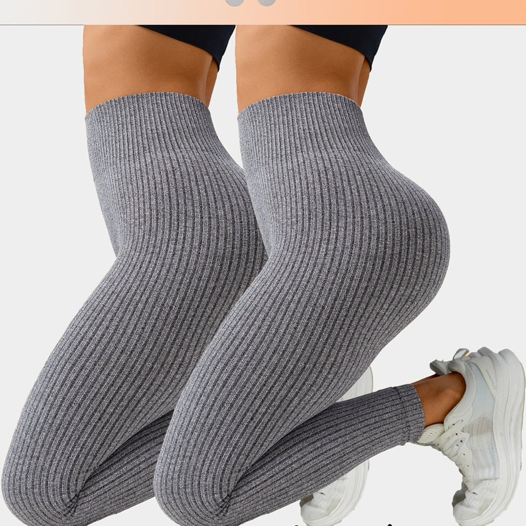 Lot De 2 Leggings Femme Taille Haute Côtelés Confort Stretch Respirants Idéal Yoga Et Fitness by LSDLBoutique.ch