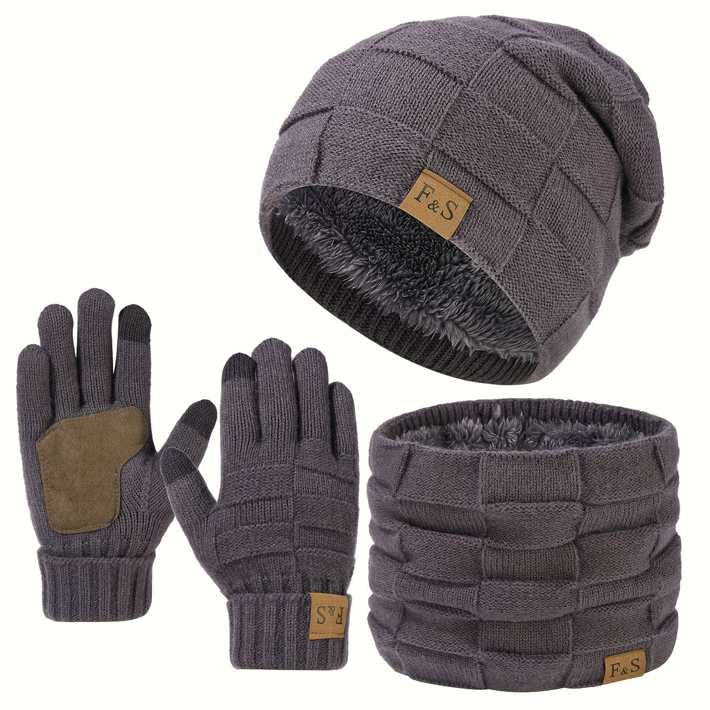 Ensemble Hiver Unisexe 3 Pièces Bonnet Écharpe Gants Chauds Léger et Confortable en Tissu Tricoté Extensible by LSDLBoutique.ch