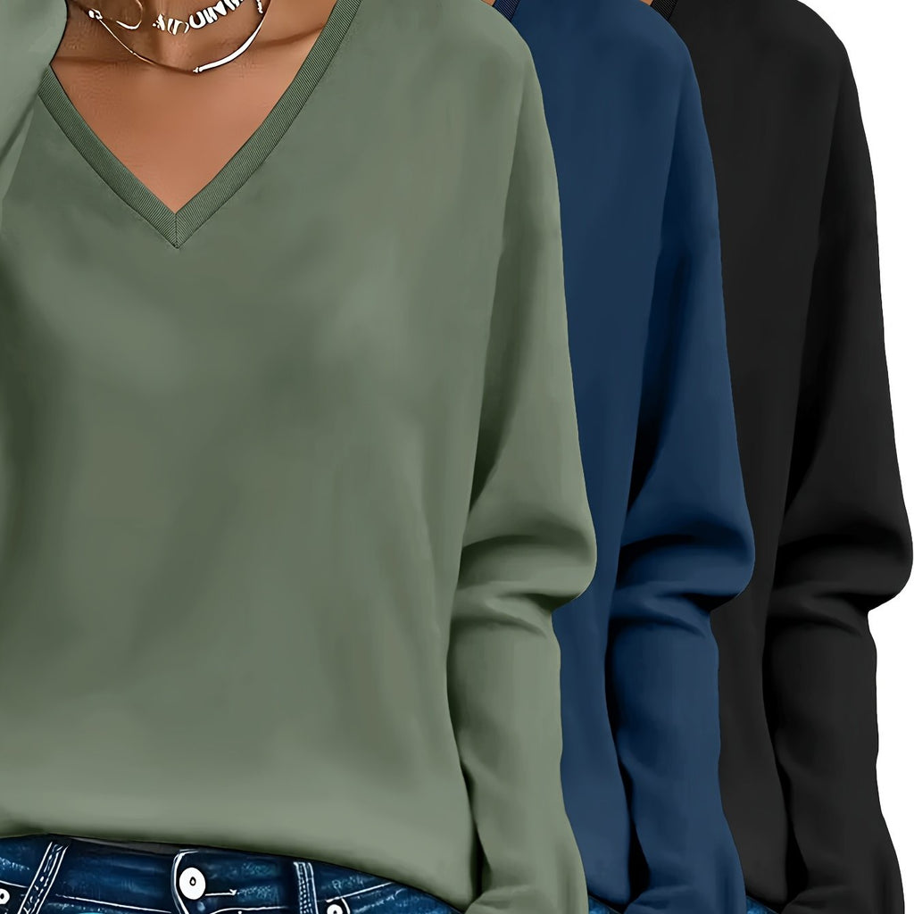 Lot de 3 Pulls Femme Col V Manches Longues 100 Pour Cent Coton Style Casual Élégant by LSDLBoutique.ch