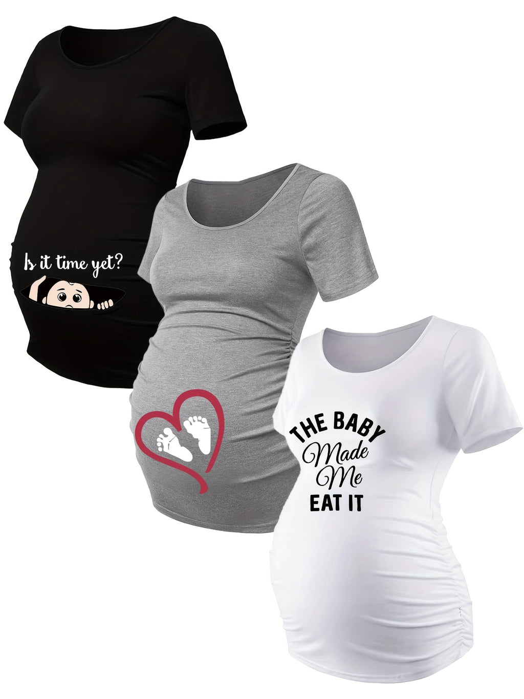 Lot De 3 T Shirts Grossesse Femme Motif Empreintes Stretch Col Rond Confort Et Liberté De Mouvement by LSDLBoutique.ch