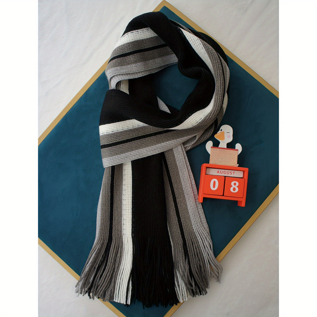 Écharpe Homme À Rayures Tricot Chaud Avec Franges En Acrylique Doux Pour Hiver Confortable Et Légère by LSDLBoutique.ch