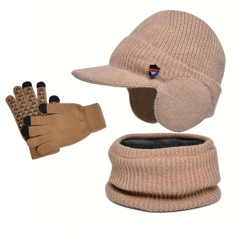 Ensemble Hiver 3 Pièces Pour Homme Bonnet Écharpe Gants Antidérapants Couvre Oreilles Intégré by LSDLBoutique.ch