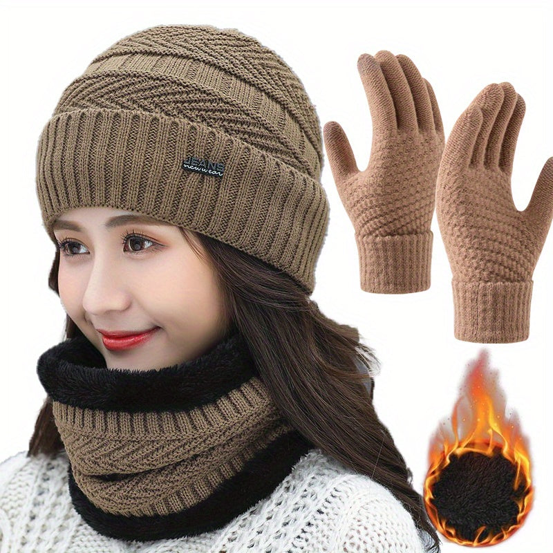 Ensemble Thermique Hiver Trois Pièces Bonnet Écharpe Gants Chauds Confort Quotidien Durable by LSDLBoutique.ch