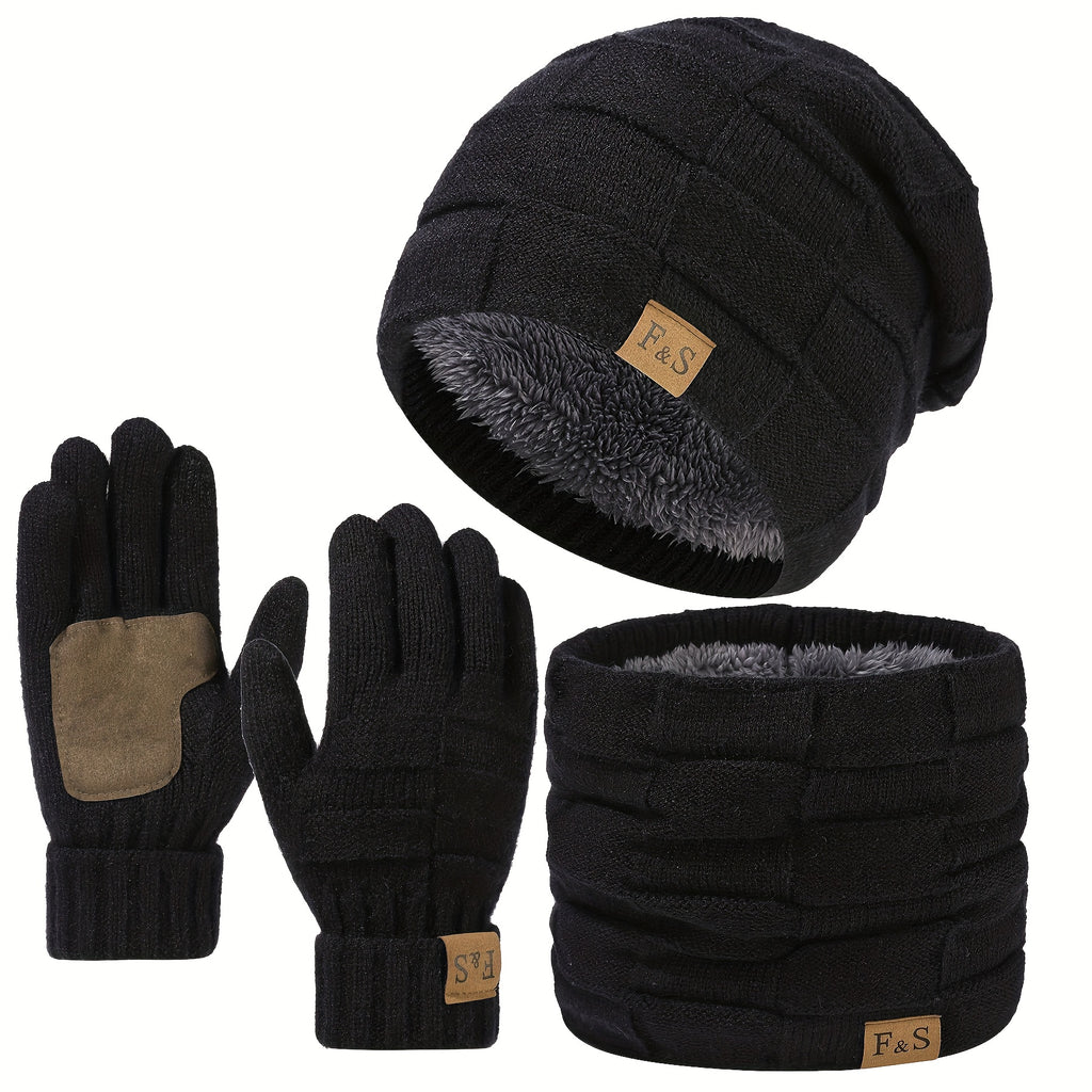 Ensemble Hiver Unisexe 3 Pièces Bonnet Écharpe Gants Chauds Léger et Confortable en Tissu Tricoté Extensible by LSDLBoutique.ch