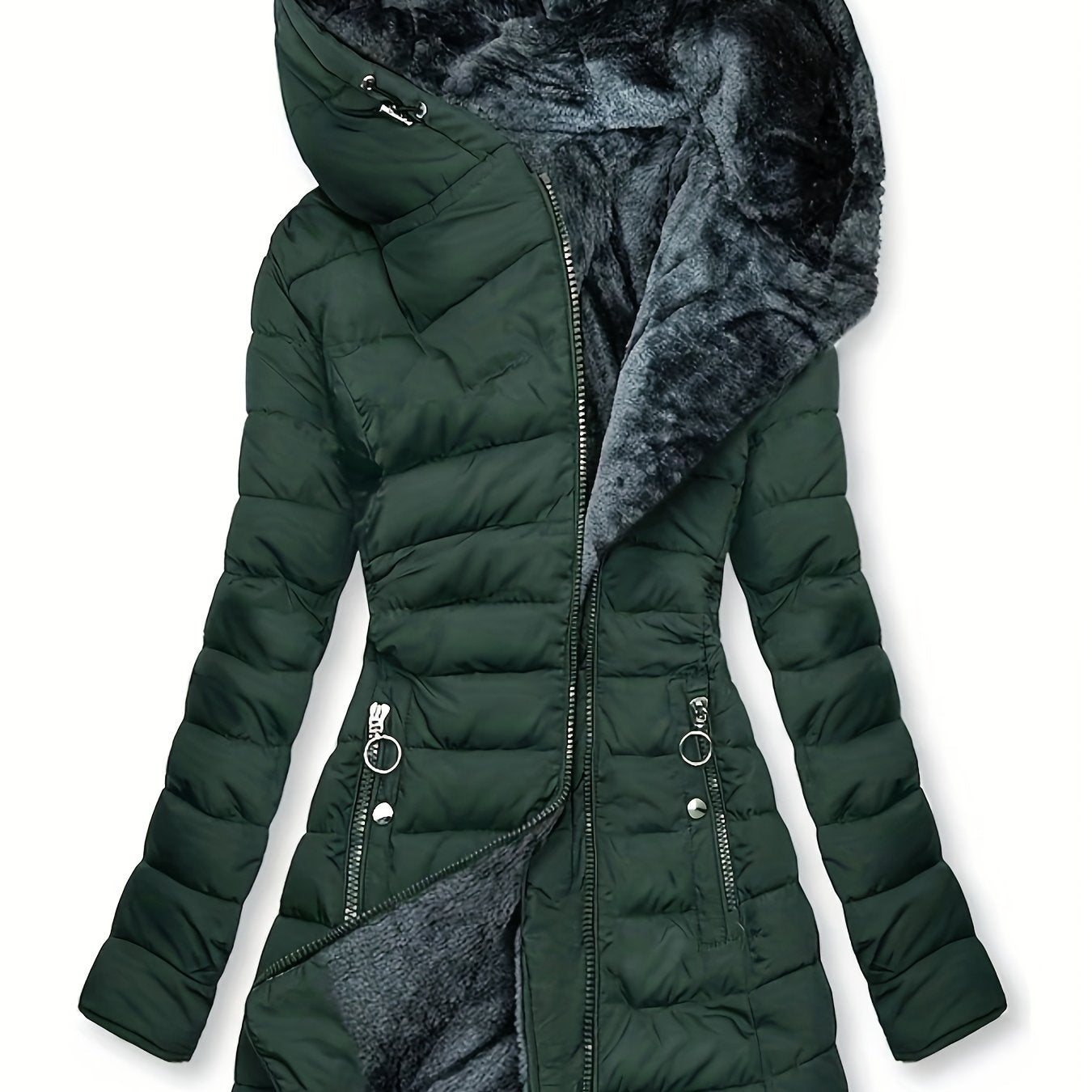 Veste Hiver Femme Doublée Polaire Mi Longue Zippée À Capuche Coupe Ample Pour Journées Froides by LSDLBoutique.ch