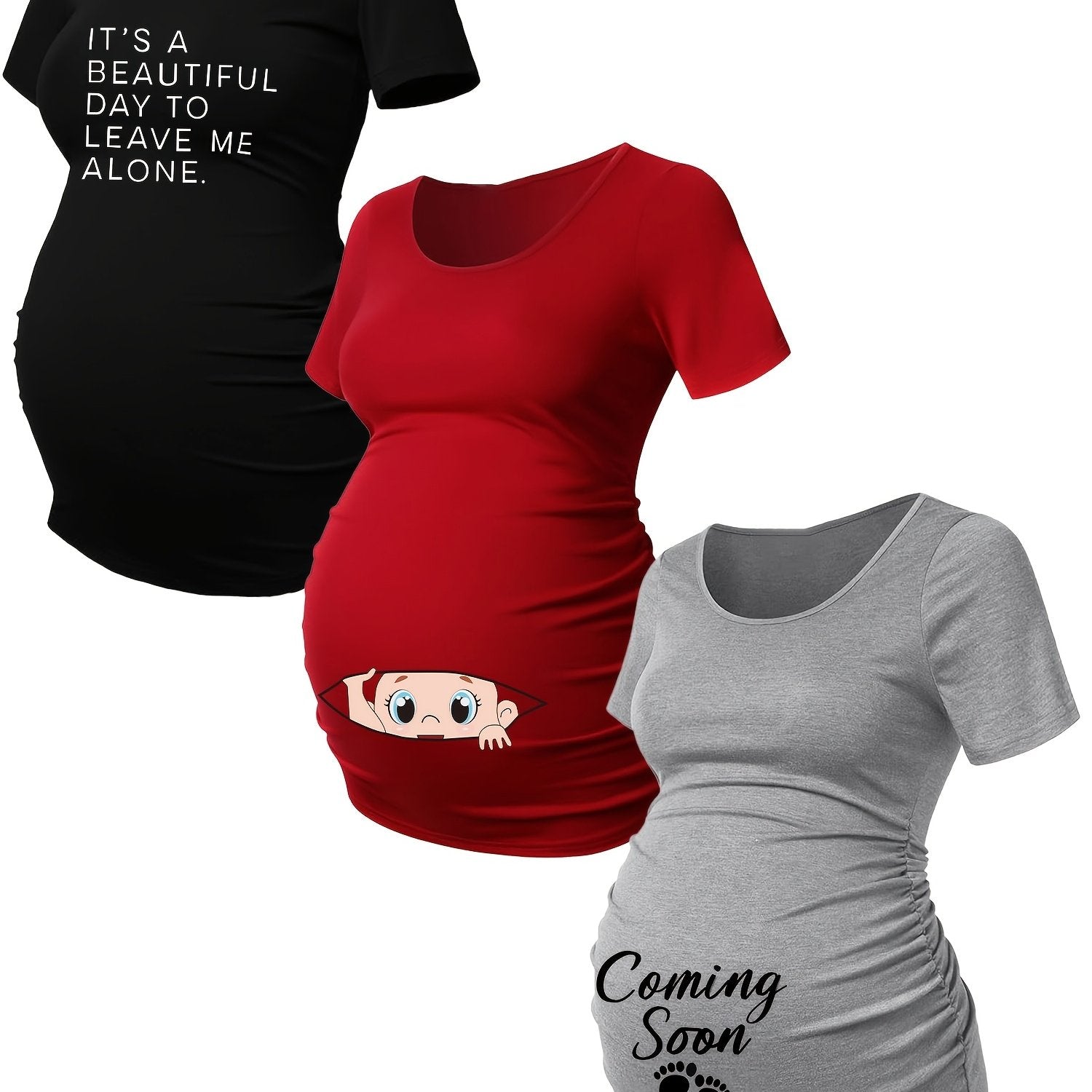 Lot De 3 T Shirts Grossesse Femme Motif Empreintes Stretch Col Rond Confort Et Liberté De Mouvement by LSDLBoutique.ch