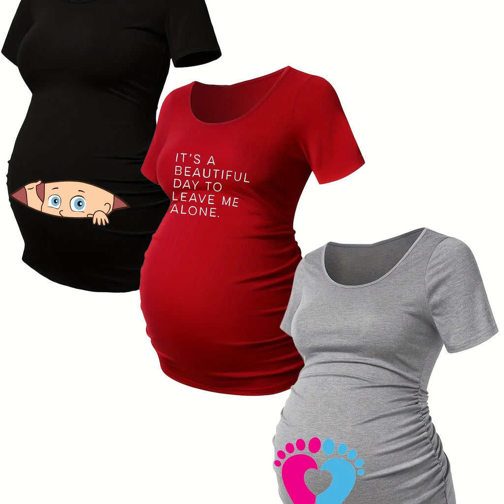 Lot De 3 T Shirts Grossesse Femme Motif Empreintes Stretch Col Rond Confort Et Liberté De Mouvement by LSDLBoutique.ch