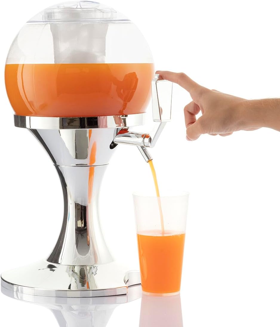 InnovaGoods - Distributeur de Bière Réfrigérant 3,5L, Machine à Jus de Fruits, Fontaine d'alcool avec Réservoir à Glaçons, PMMA Transparent et Argent Métallique, 24x24x42 cm, sans BPA