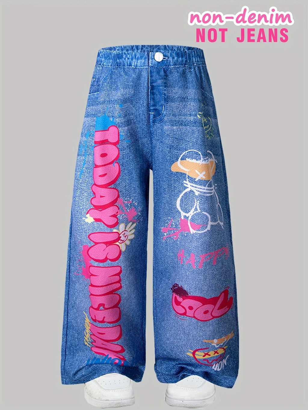 Not Jeans Mädchen-Lange Hosen, 3er-Pack, Graffiti-Buchstaben und Blumen