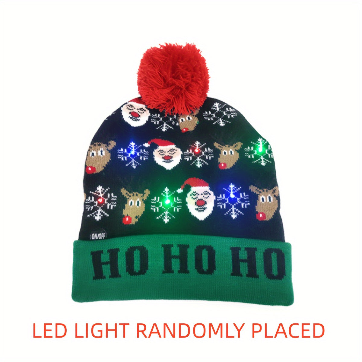 Bonnet De Noël À LED Multicolores Avec Pompon Taille Unique Résistant À L Humidité by LSDLBoutique.ch