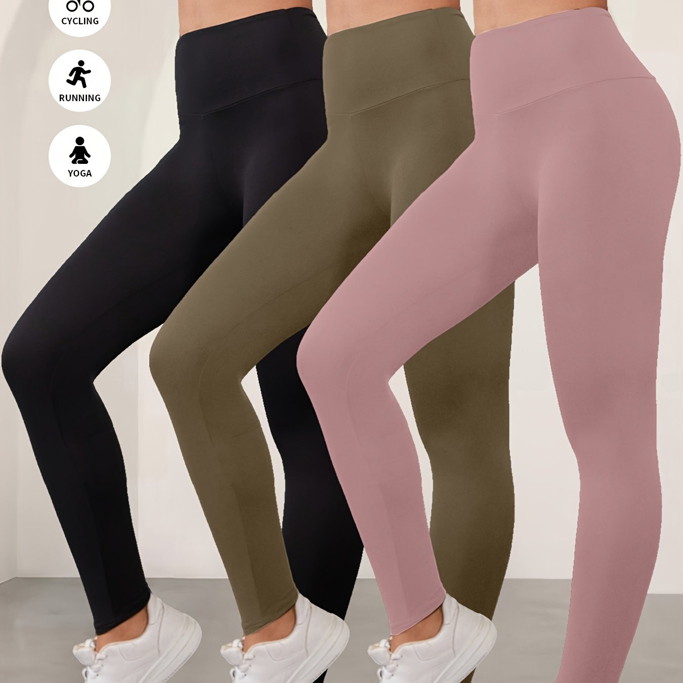 Lot De 3 Leggings Femme Taille Haute Opaques Avec Stretch Contrôle Du Ventre Et Ceinture Antidérapante by LSDLBoutique.ch