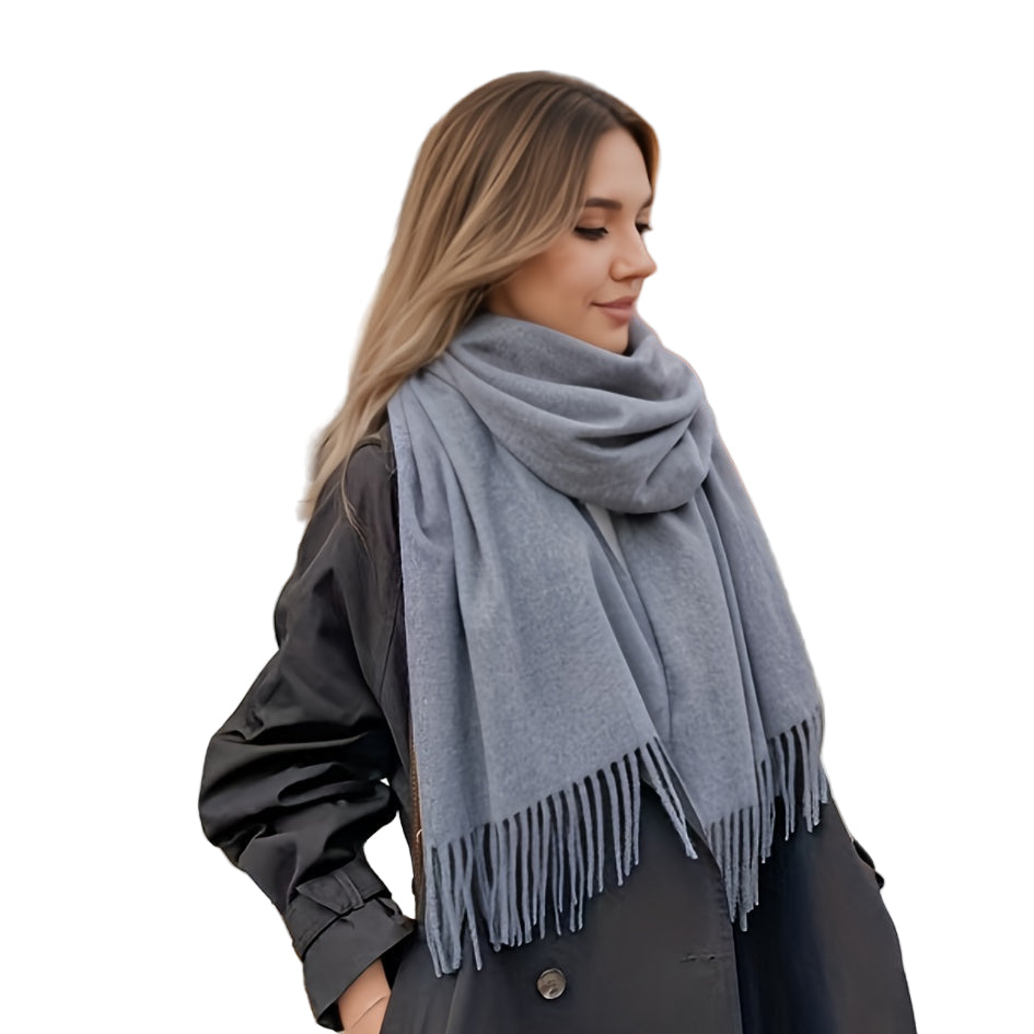 Foulard Femme Élégant à Franges Style Bohème Hiver Coloris Unis Tissu Jacquard Doux et Résistant by LSDLBoutique.ch