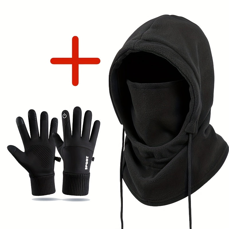 Set Hiver 2 Pièces Cagoule Et Gants Épais Unisexe Noir Pour Sports De Plein Air Et Trajets Quotidiens Chaud Léger by LSDLBoutique.ch