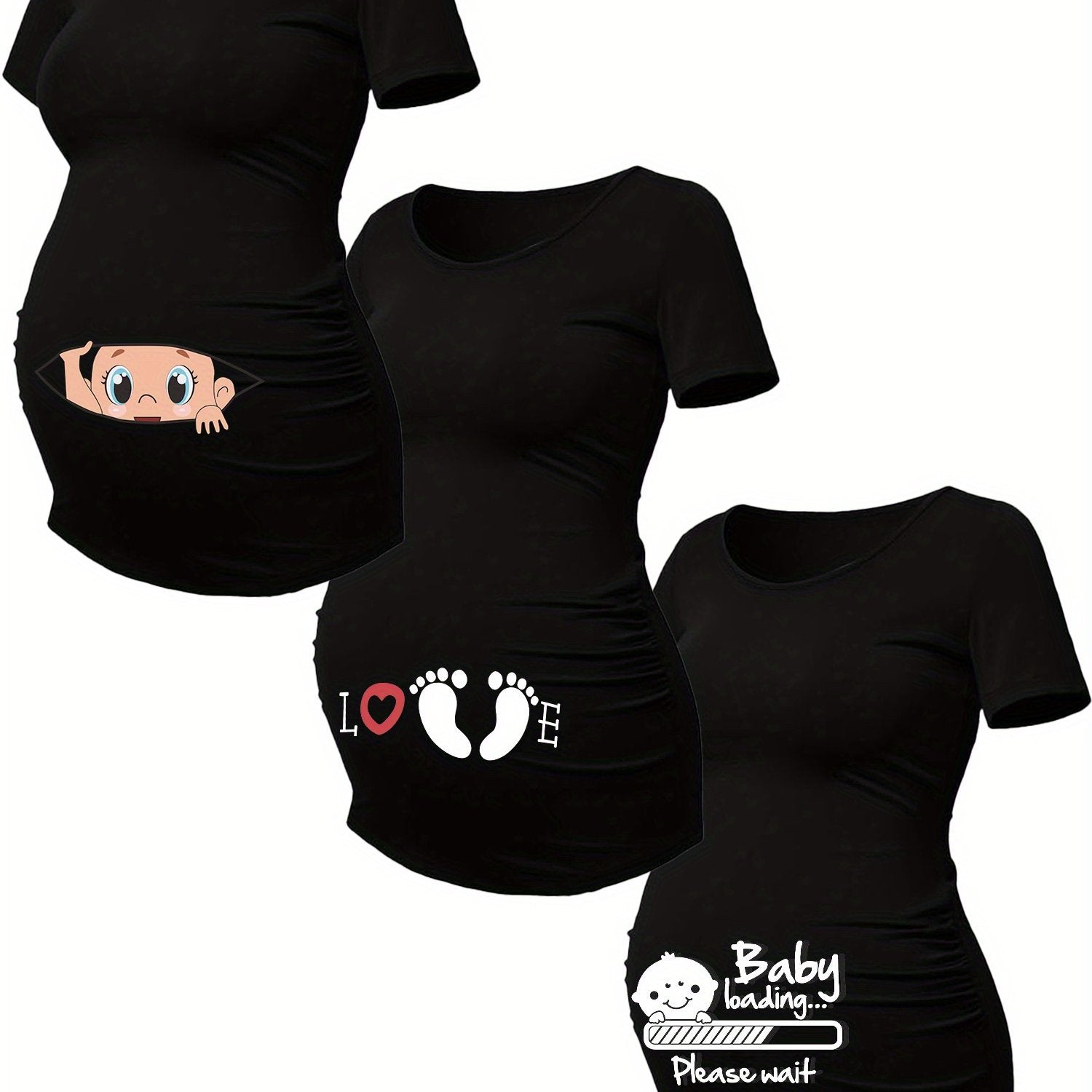 Lot De 3 T Shirts Grossesse Femme Motif Empreintes Stretch Col Rond Confort Et Liberté De Mouvement by LSDLBoutique.ch