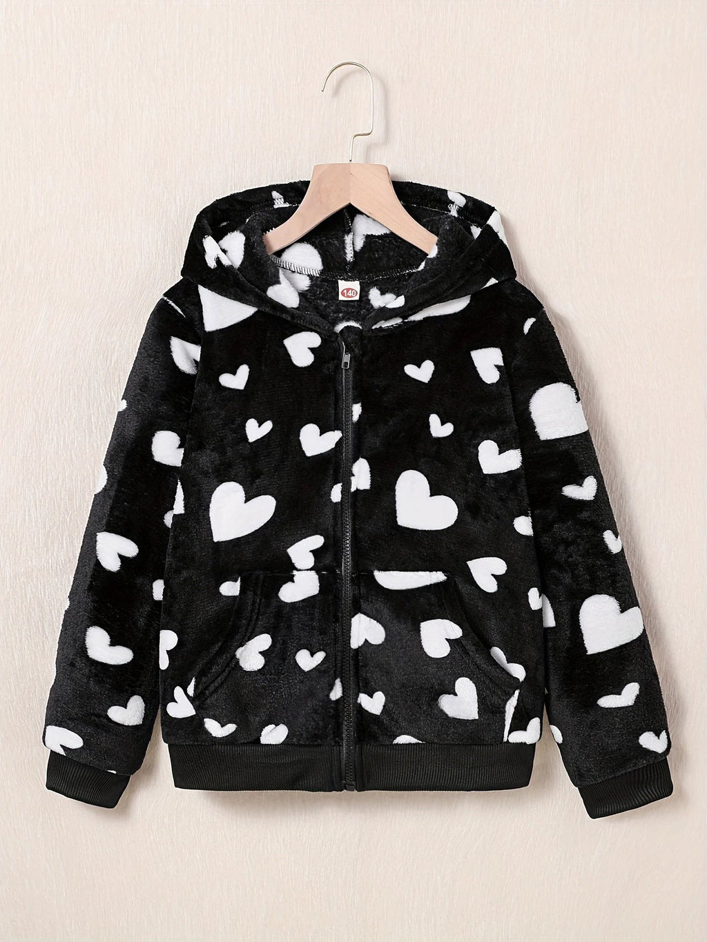 Kapuzenstrickjacke mit Herzmuster und Reißverschluss