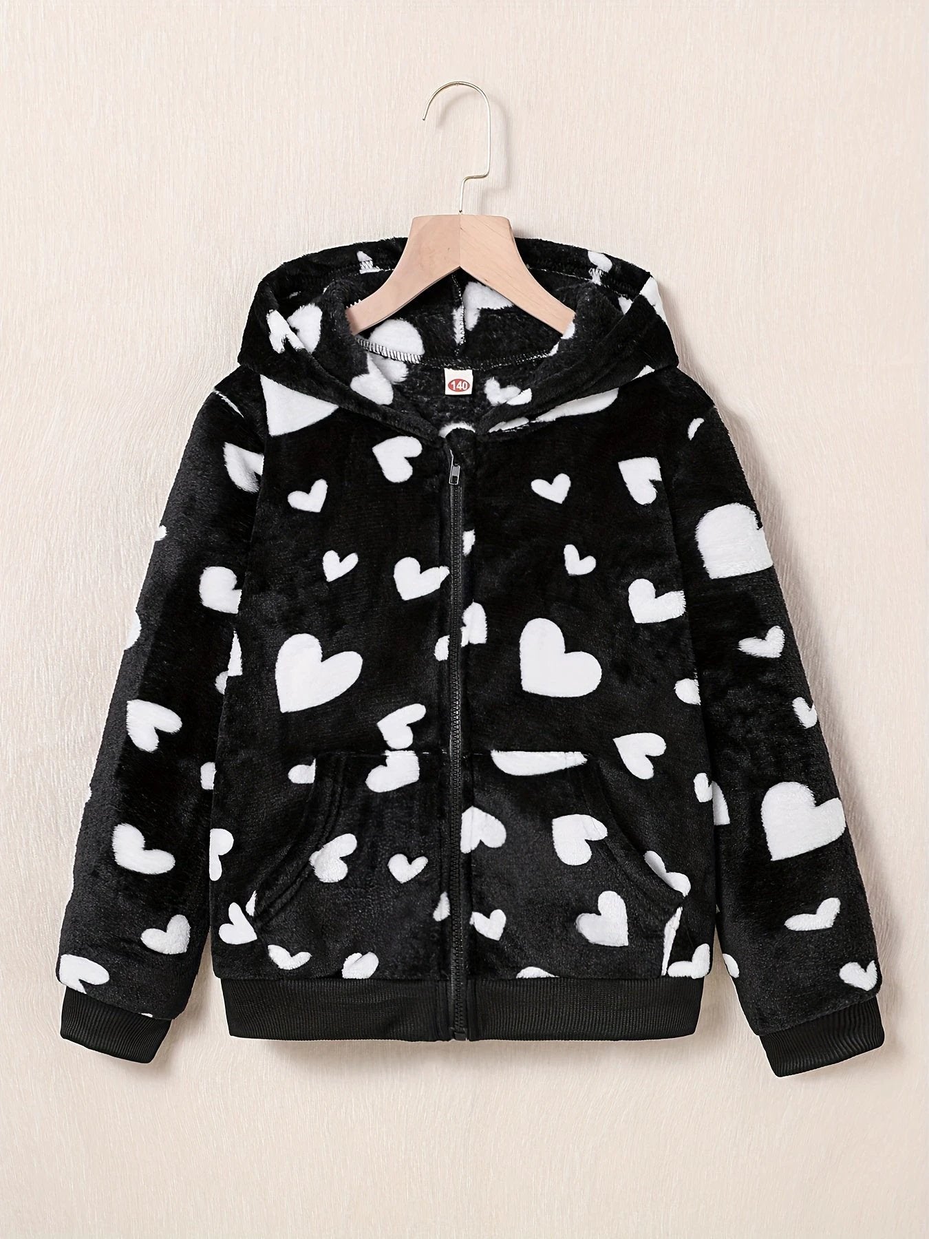 Kapuzenstrickjacke mit Herzmuster und Reißverschluss