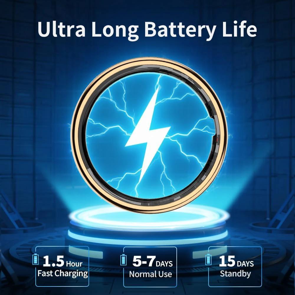 Smart Ring with LED Display, Activity Tracker/Heart Rate/Blood Oxygen/Women's Health/Sleep Touch Control Ring, Smart Ring Compatible iOS/Android (Gold, 10)