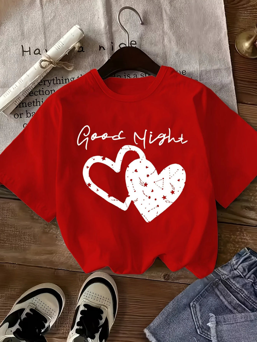 Set mit 3 Mädchen-T-Shirts mit Herz-Leopardenmuster in Schwarz, Rosa und Weiß