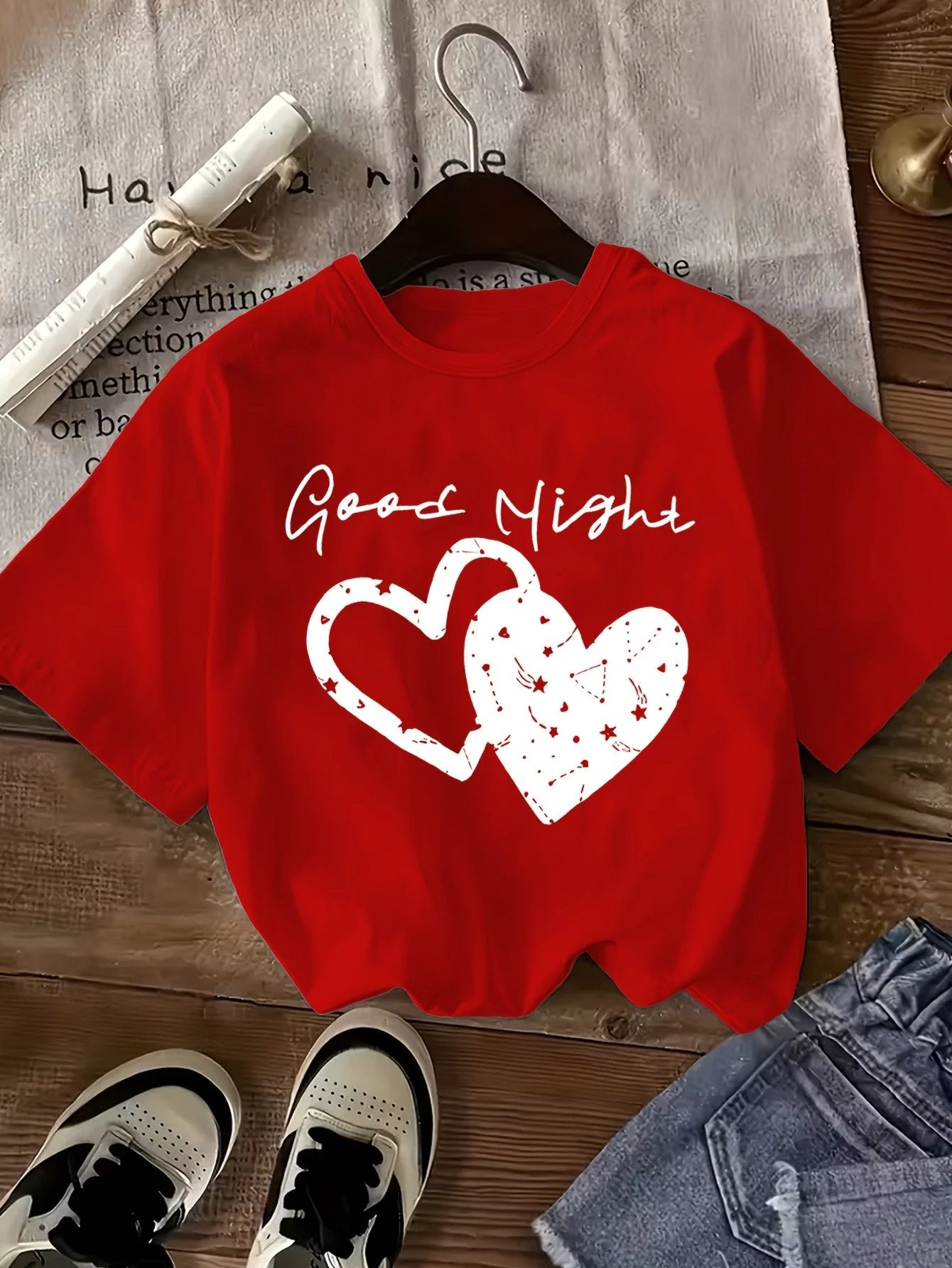 Set mit 3 Mädchen-T-Shirts mit Herz-Leopardenmuster in Schwarz, Rosa und Weiß