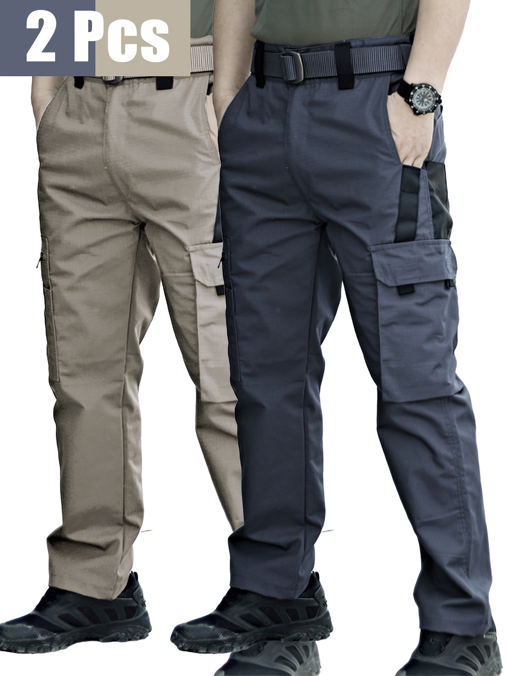 TactiPro – Lot de 2 Pantalons Cargo Tactiques Homme, Multi-Poches Résistants by LSDLBoutique.ch