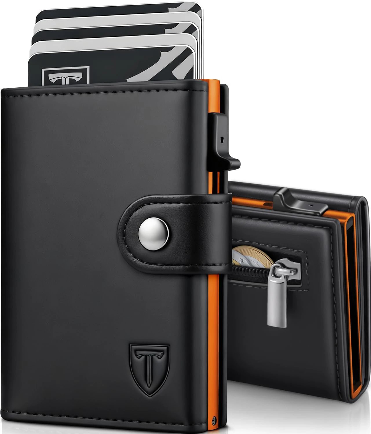 TENBST Men's Leather Wallet, RFID Blocking Card Holder, 8 Credit Card Holders, Credit Card Holder with Banknote Compartment and Coin Pocket – Gift Box