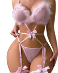 Bunny Lingerie Rose Glamour et Douceur Body Ouvert avec Plumes Harnais Rose Poudré by Les Secrets de Léa