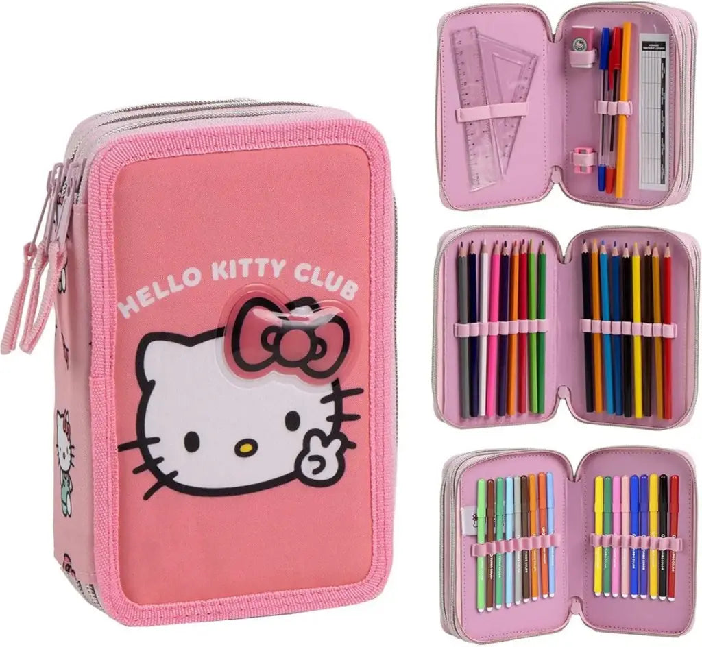 Trousse Scolaire Giotto Hello Kitty Sanrio Avec Accessoires Trois Compartiments Licence Officielle 12.5x6.5x19.5 cm by LSDLBoutique