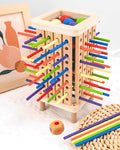 Montessori Jeu de société en bois, jeu éducatif de motricité fine pour enfants de 3 à 6 ans, jeu de tour avec 42 bâtons colorés et dés