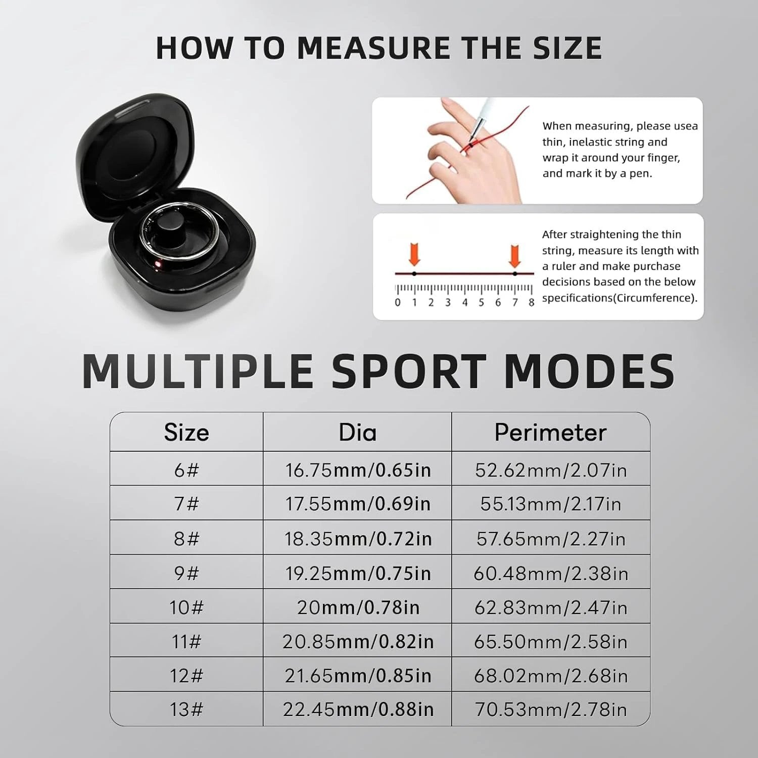 Smart Ring LED Touch Activity Tracker/Heart Rate/Sleep/Oximetry, 5ATM Smart Ring Music/Video Control, Smart Ring Fitness Tracker Compatible iOS/Android (Gold, 7)