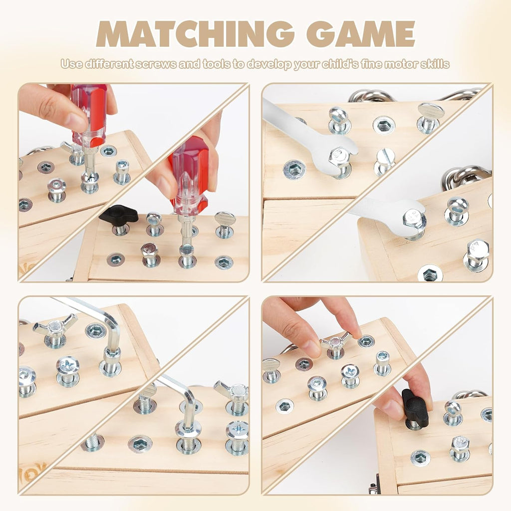 Vanplay Jouet Enfant 3 Ans, Jeux Montessori Outils Enfant Jouet en Bois Planche Montessori avec Visseuse Enfant, Serrure et Clé, Jeux Educatif Cadeau Enfant 3 4 5 Ans Garcon Fill